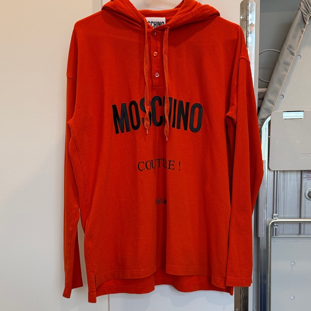 Moschino Bright Orange Crewneck Hoodie Sweater with Logo